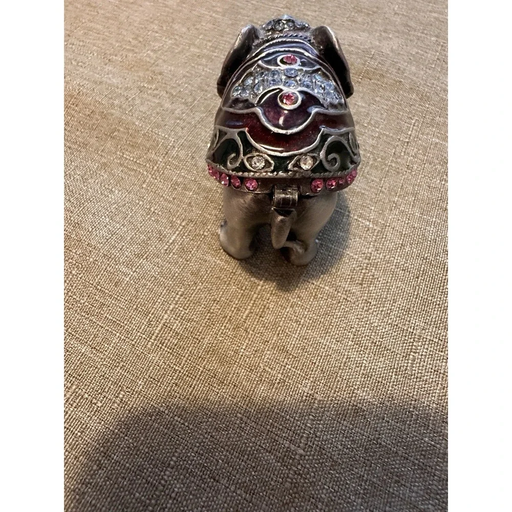 Vtg Elephant Trinket Box Gold Tone Enamel Rhinestone Jeweled Hinged Box